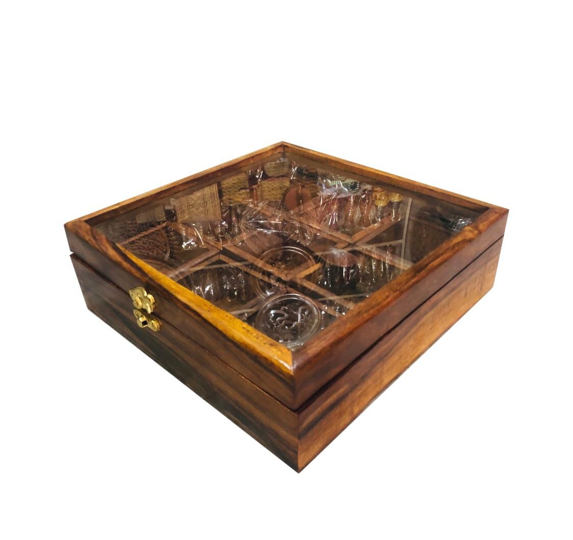 Handmade Wooden Masala Box with Movable Slots | Elegant Spice Storage