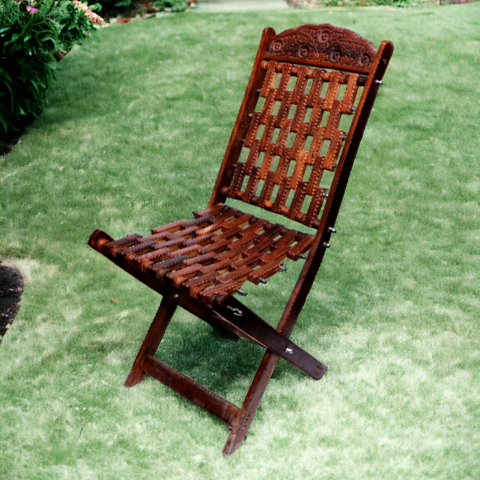 Wooden Foldable Chair with Brass Work | Elegant & Portable Seating