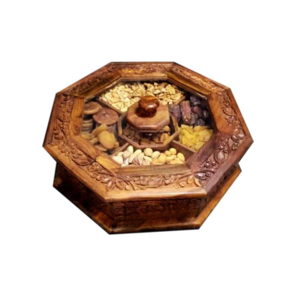 Handcrafted Wooden Spice Box with Carved Design | Elegant Kitchen Storage