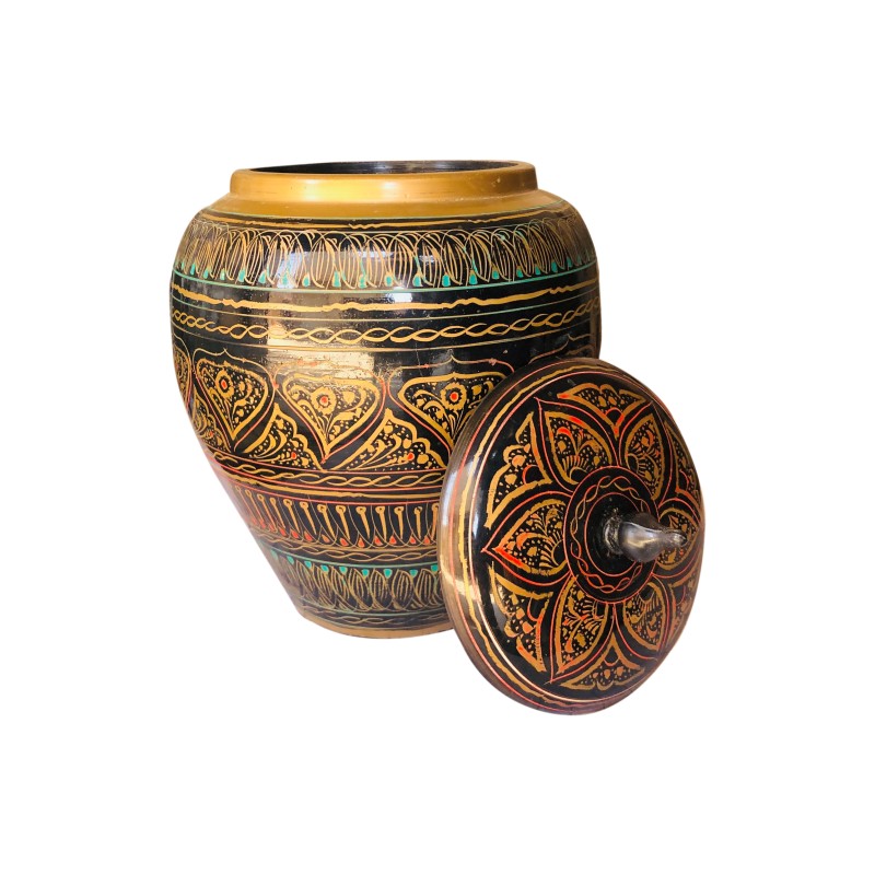 Handmade Golden Candy Jar with Lacquer Art Work | Elegant Storage & Decor